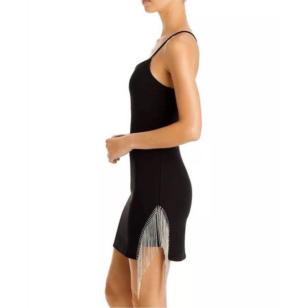 Fore Black Spaghetti-Strap Mini Dress with Side Fringe Detail - Picture 3 of 6